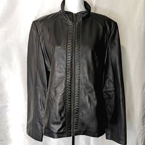 PASHA & JO MOTO Y2K RETRO 100% LEATHER  BLACK ZIP FRONT JACKET WOMEN'S Sz…